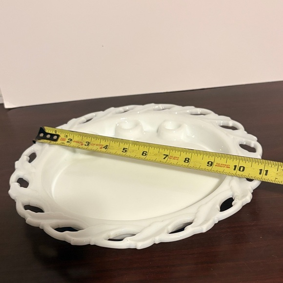 Vintage IMPERIAL GLASS white milk glass centerpiece plate dish 3 candle holder - Picture 8 of 8